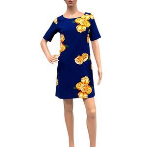 MANGO CASUAL Mini Day Dress Bright Blue & Yellow Floral 100% Cotton Sz S